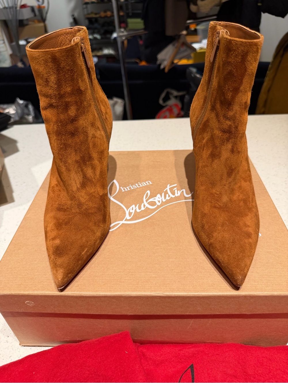 Christian Louboutin So Kate Suede Pointed-Toe Ankle Boots in camel Chestnut - Picture 2 of 9